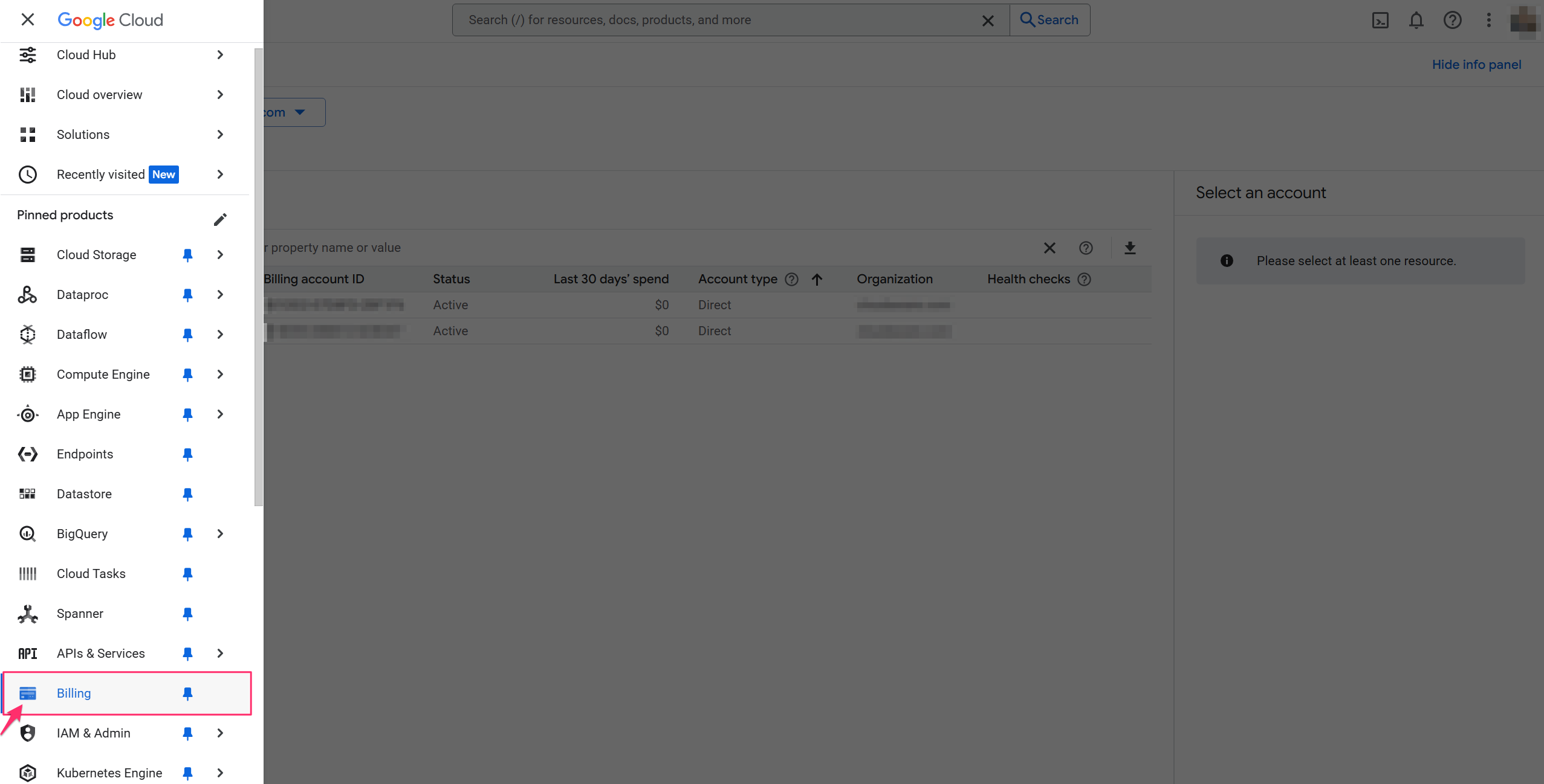 Google billing - setup in Google - Billing tab.png