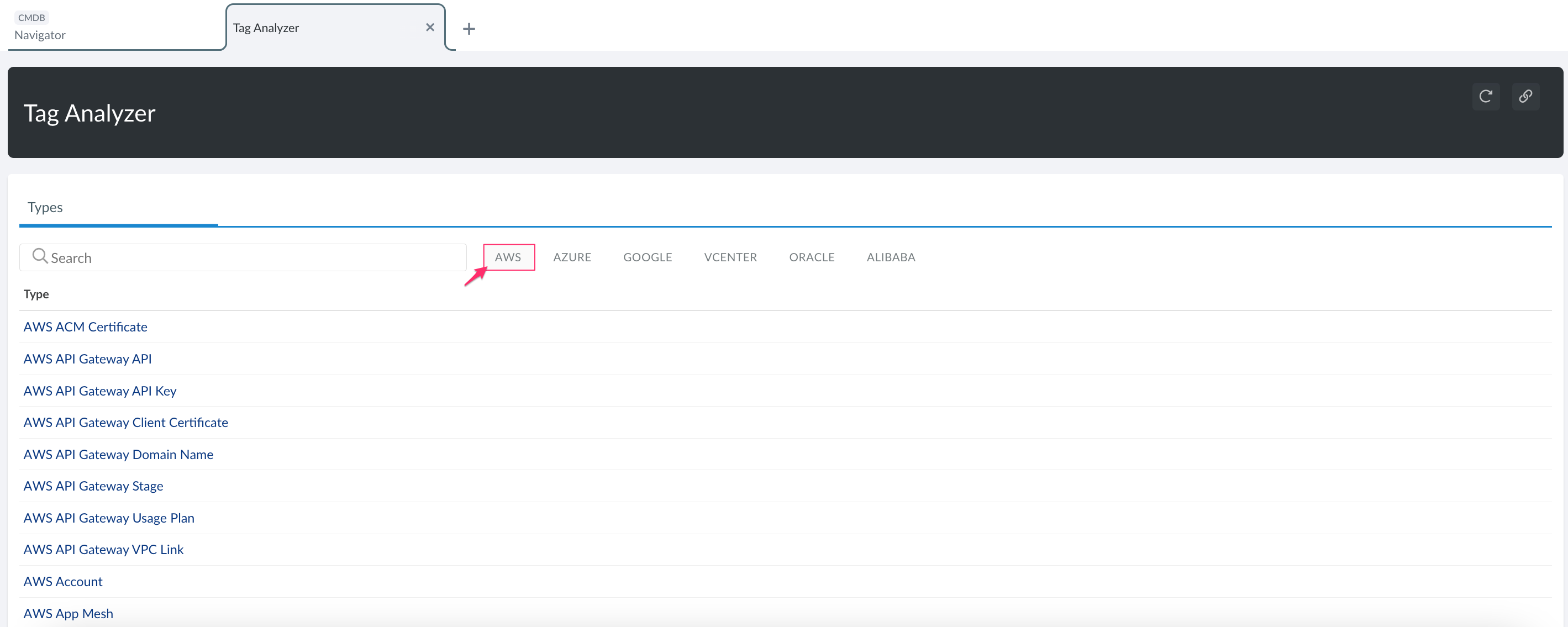 CMDB - Tag resources - Tag Analyzer - select cloud provider.png