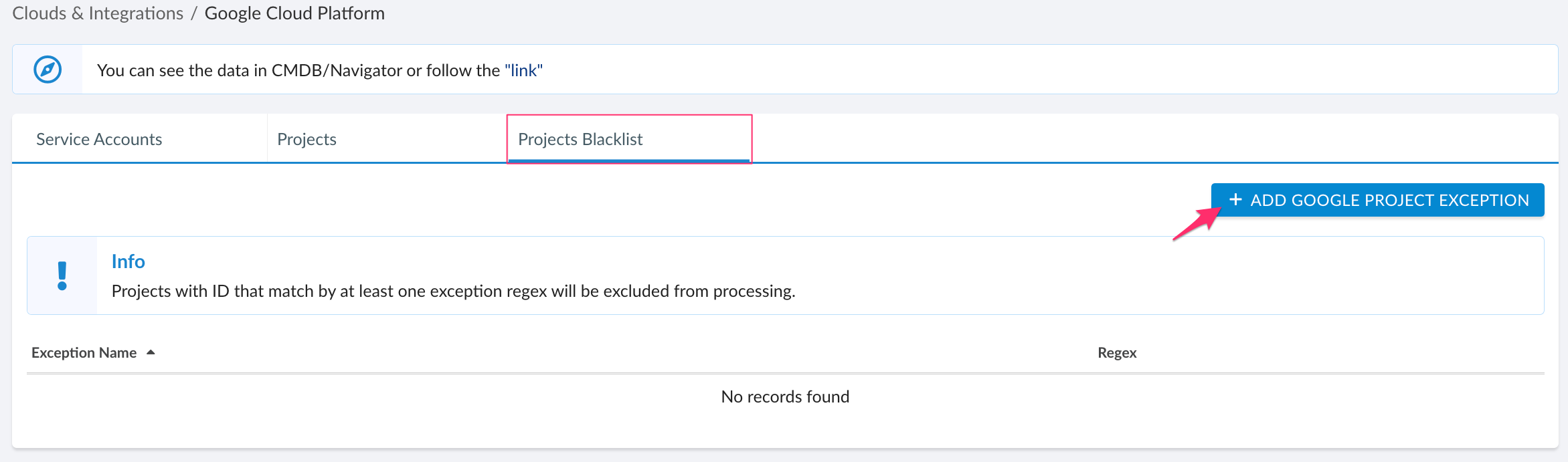 Google Cloud Platform - Managing Projects and Service Accounts - Projects Blacklist - add exception.png