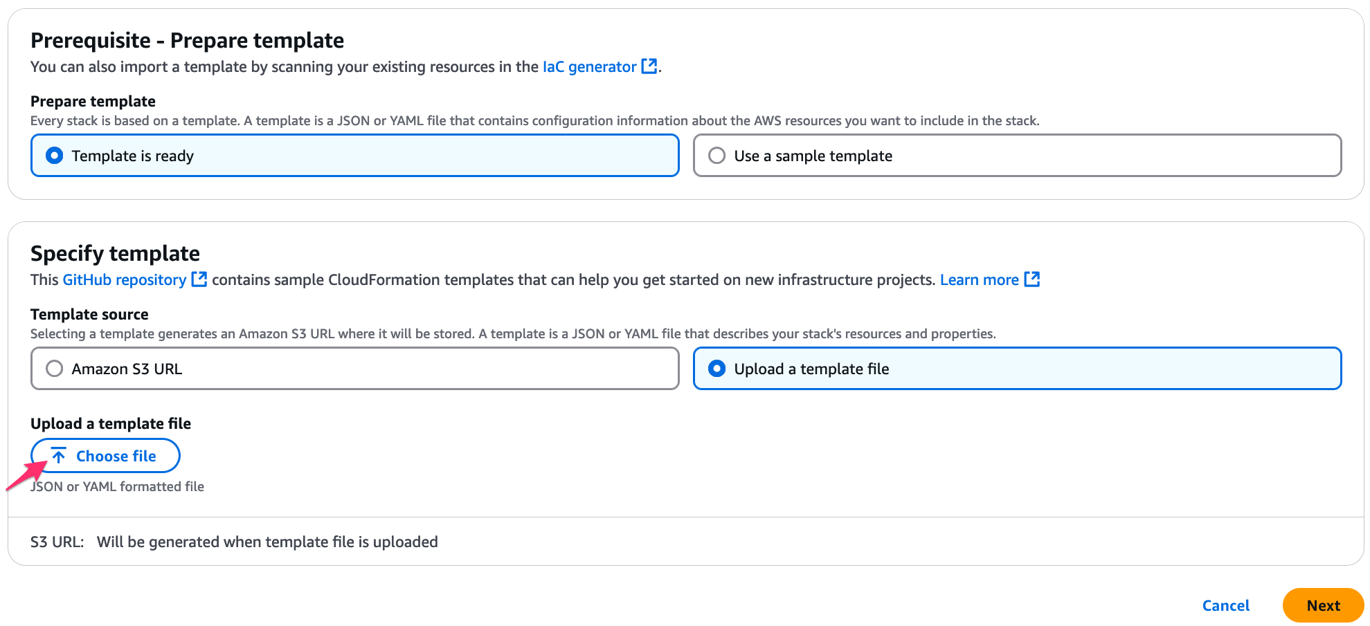 AWS Organizations - setup in AWS - upload the template file.png