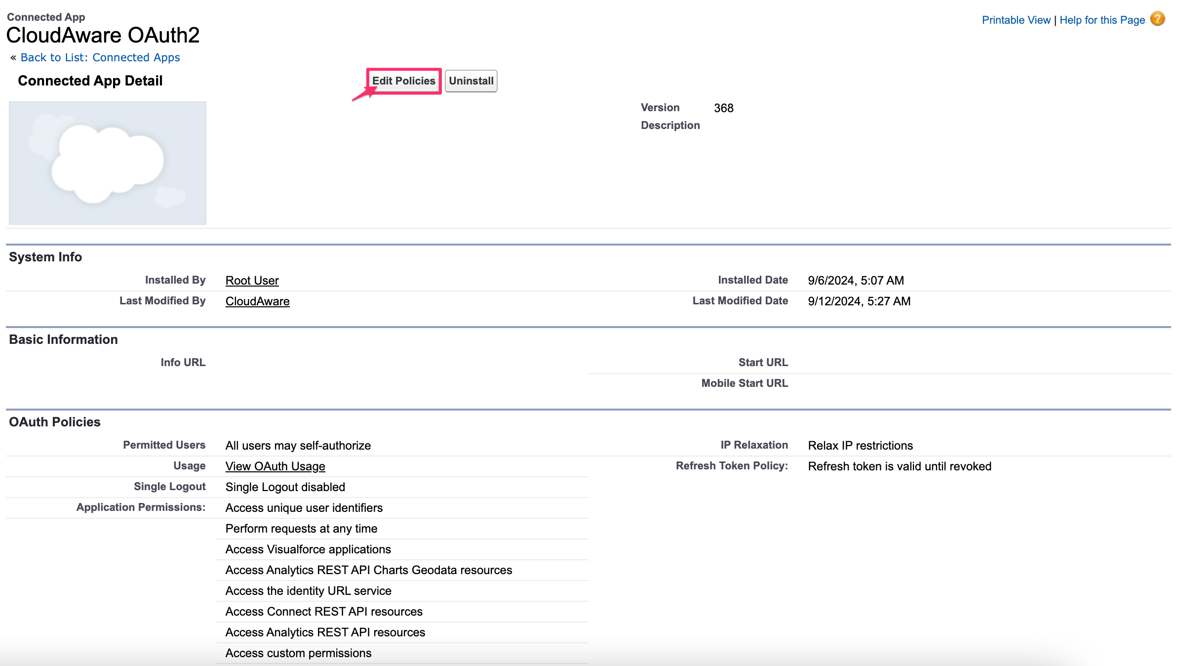 Cloudaware APIs for adding cloud accounts - IP relaxation tip - oauth - the app - edit policies.png