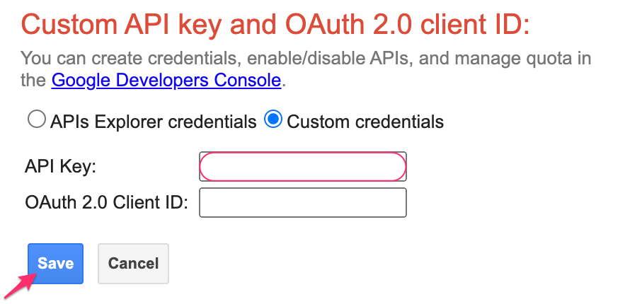 Cloudaware REST API - set up a request in APIs Explorer - paste API key in Custom credentials.png