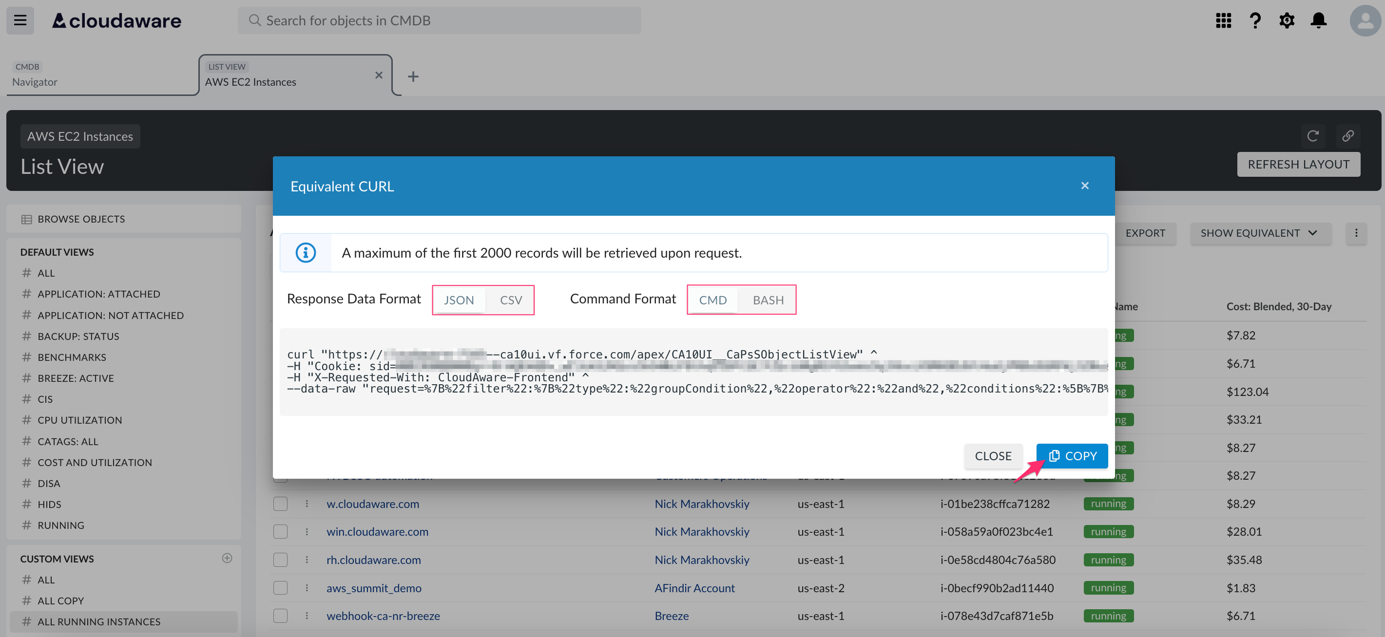 CMDB - Export data from list view - Copy CURL.png