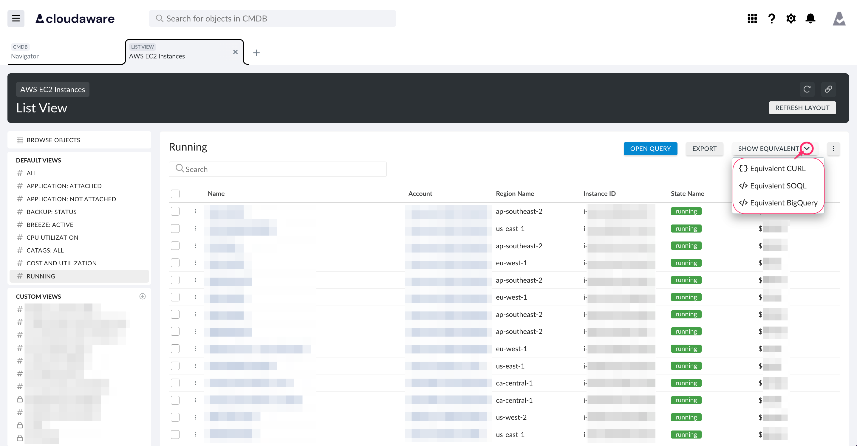 CMDB - Export data from list view - Show equivalent.png
