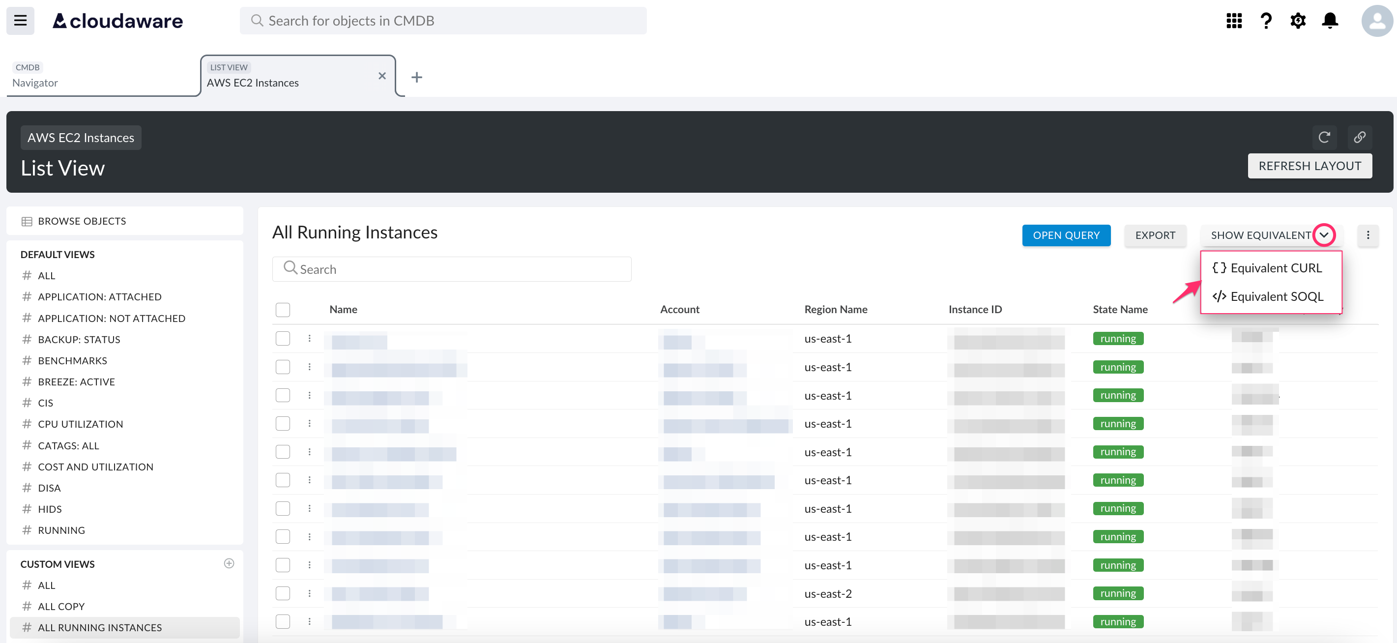 CMDB - Export data from list view - Show equivalent.png