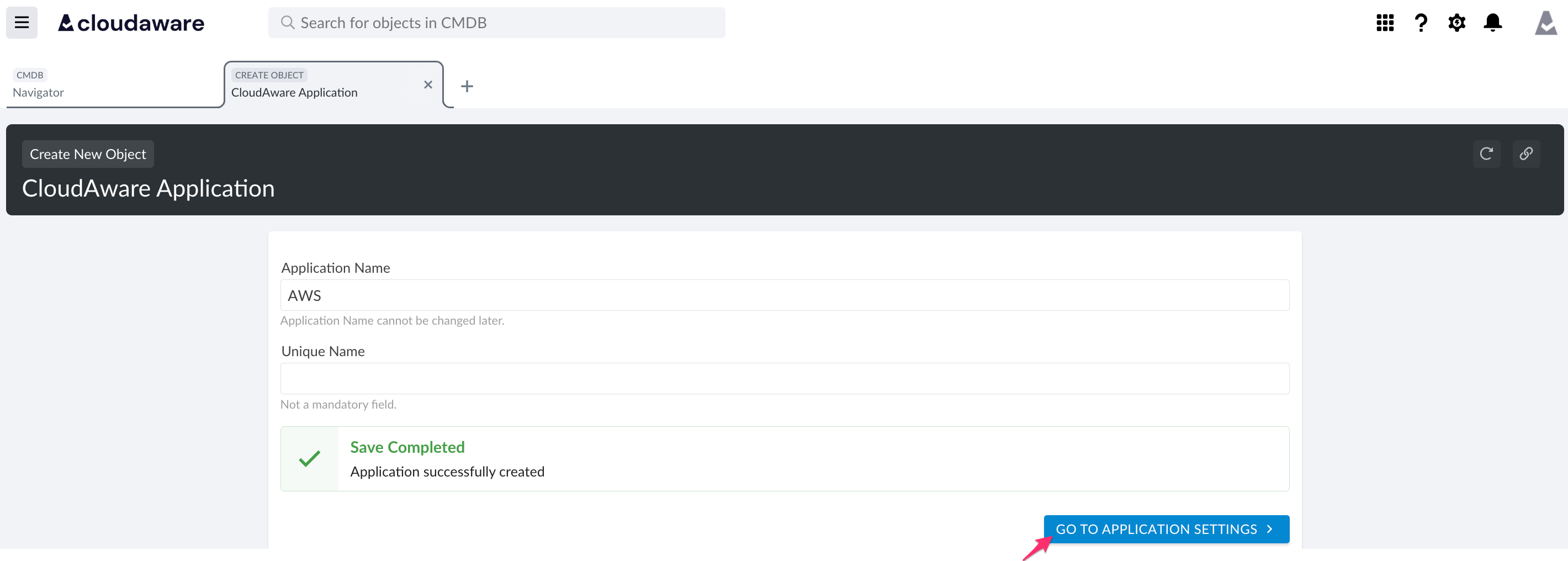 Cloudaware Applications - overview - go to application settings.png