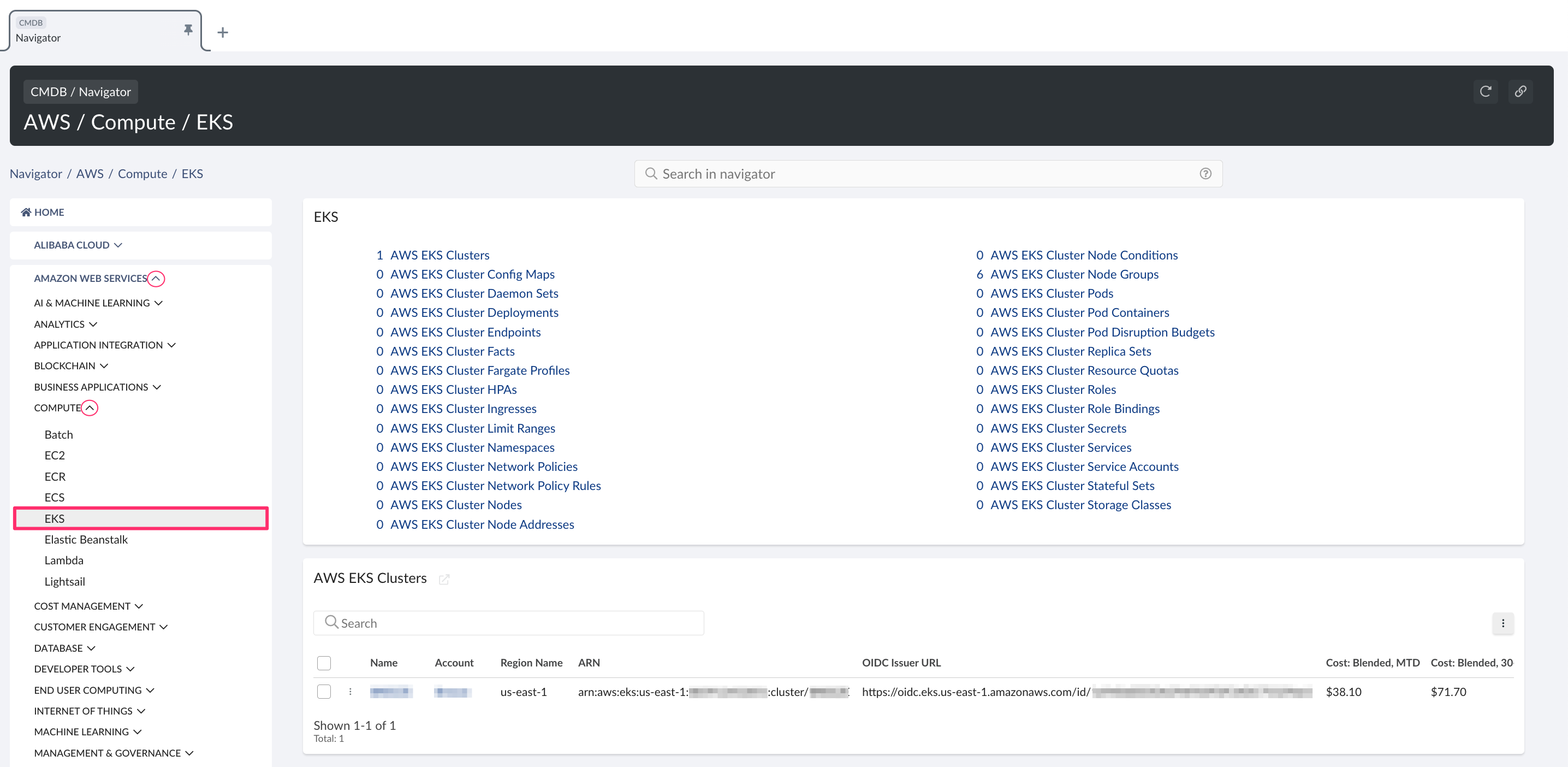 amazon eks cluster access - view eks resources in cmdb.png