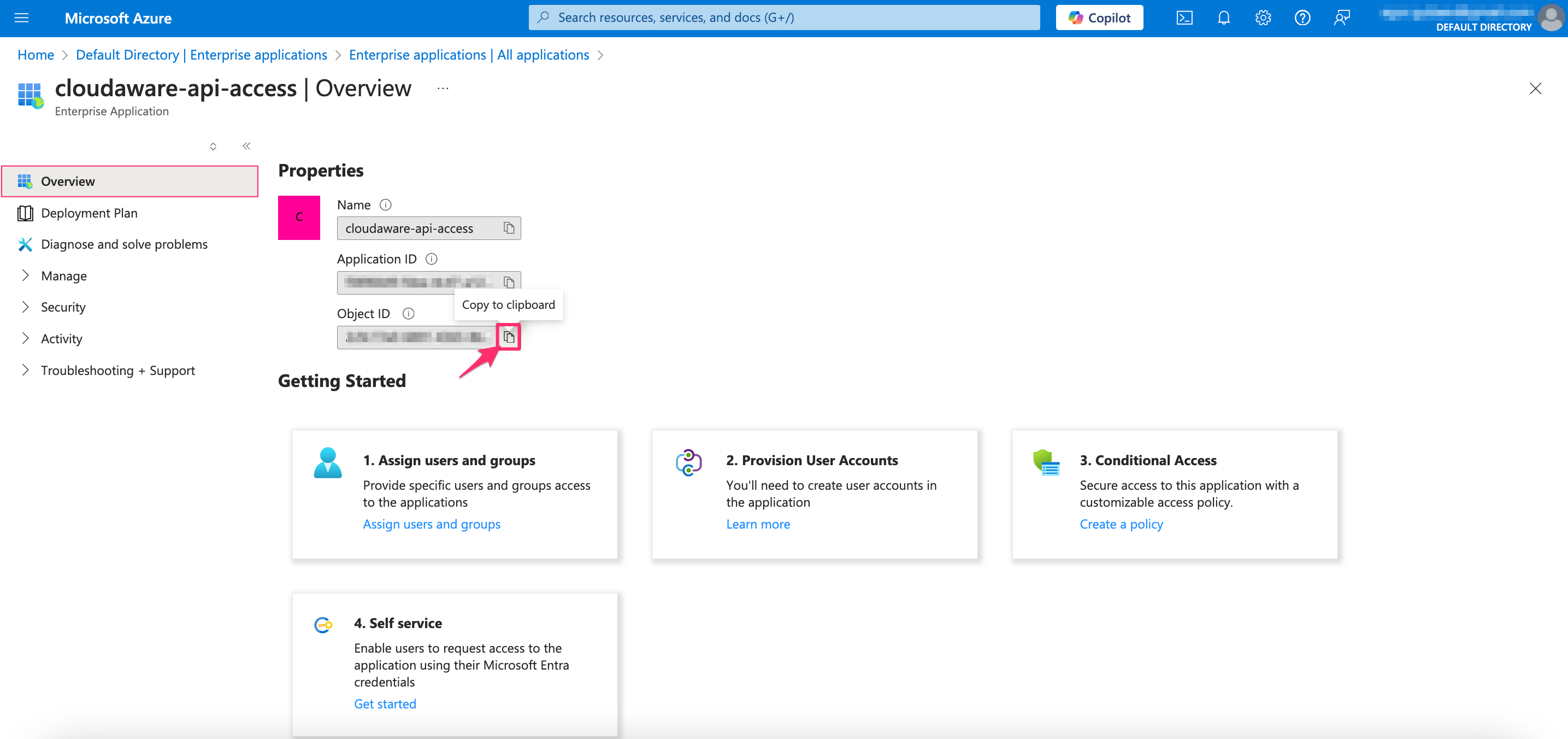 AKS cluster access - enterprise applications - overview - copy object id .png