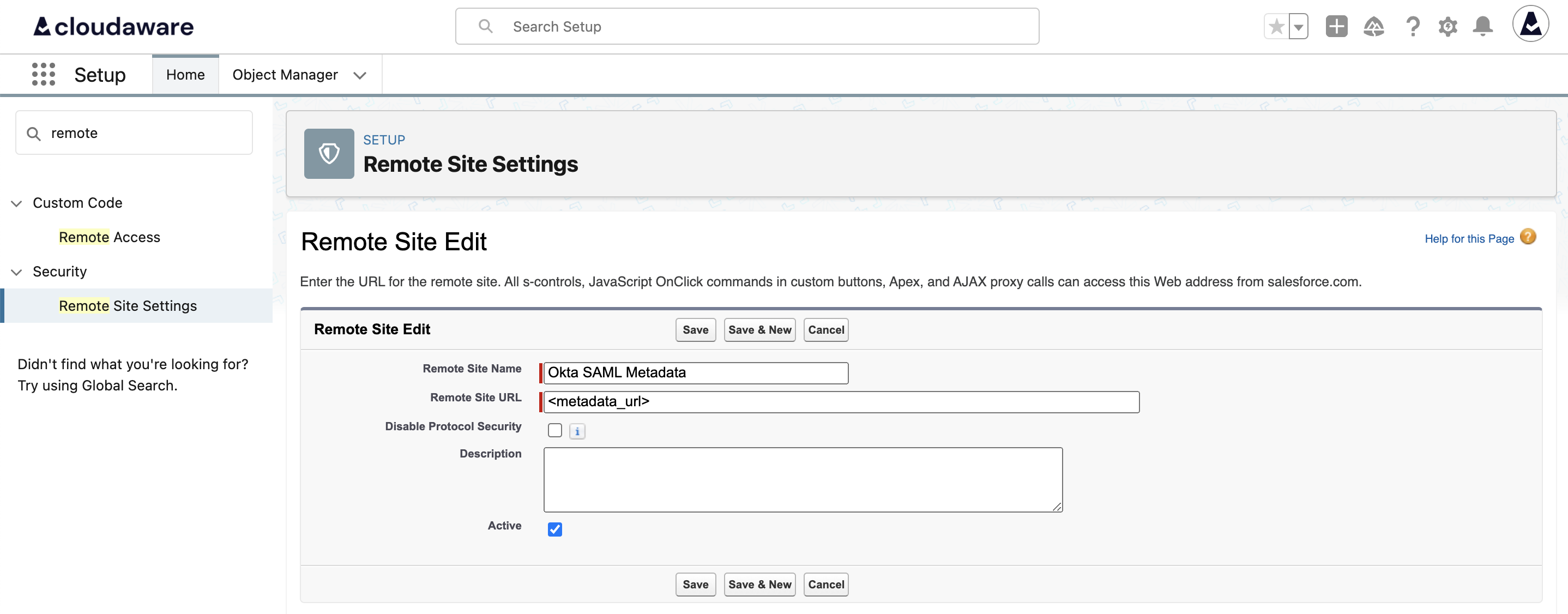 Okta SSO - setup in Cloudaware - Metadata URL - new Remote Site details.png