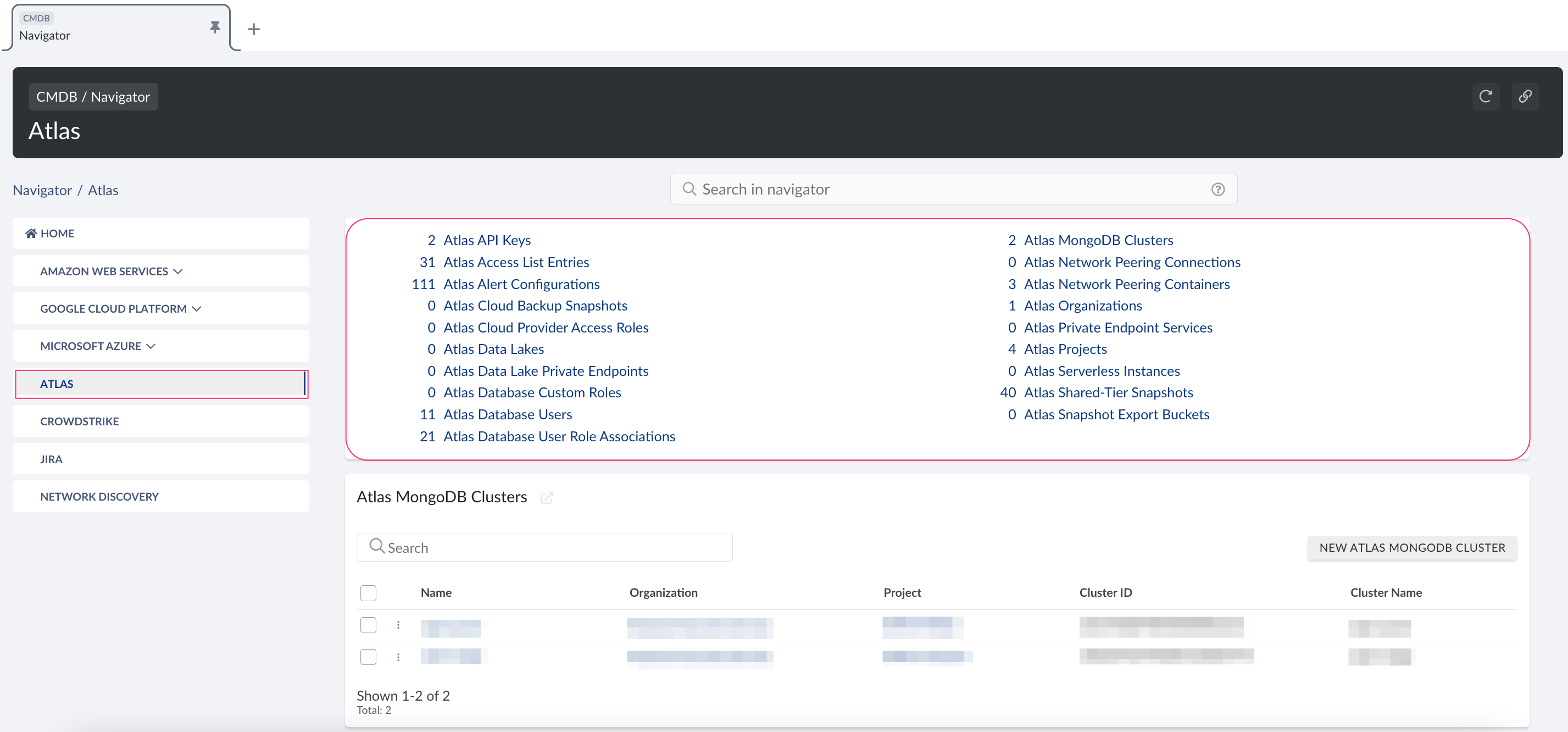 MongoDB Atlas - MongoDB Atlas objects in CMDB.png