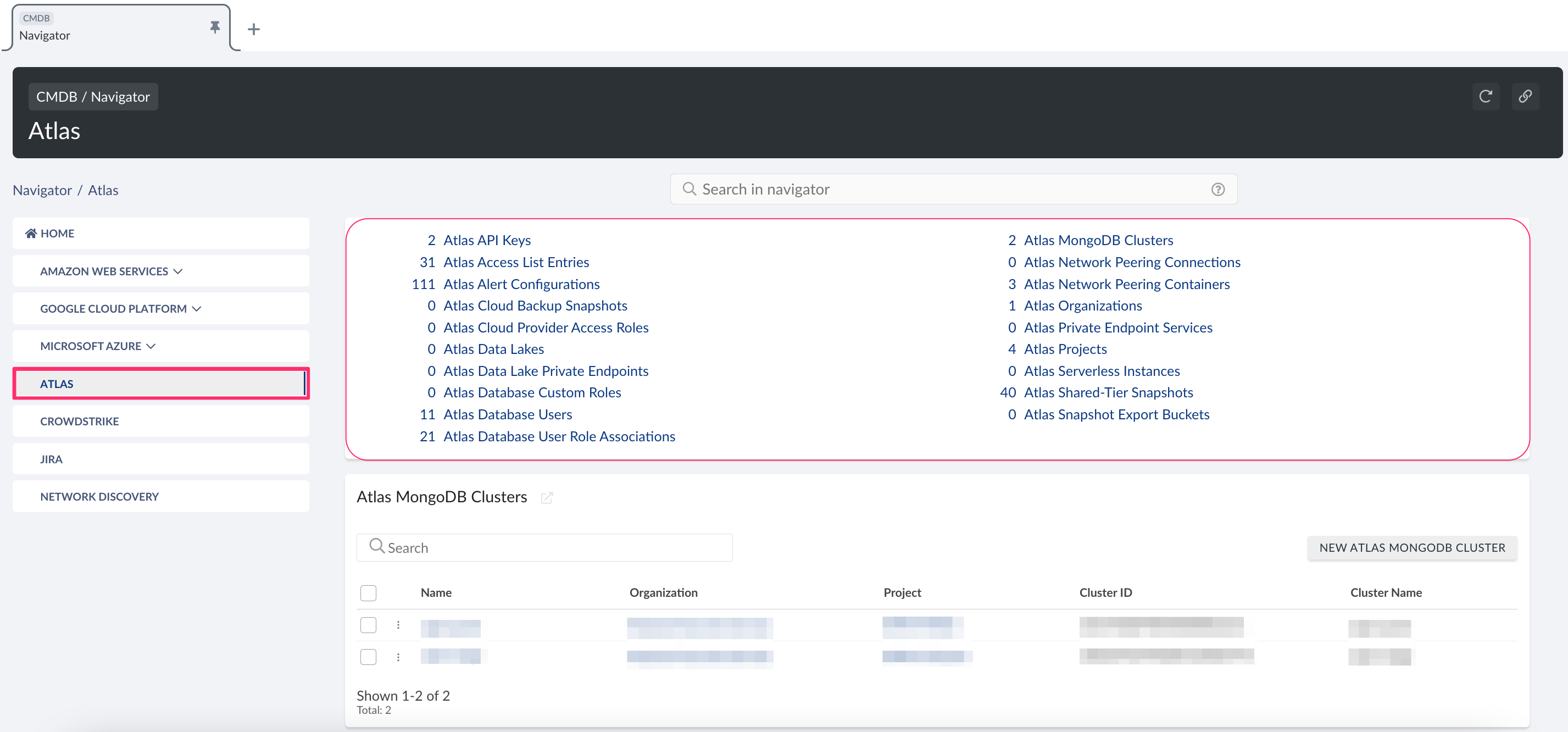 MongoDB Atlas - MongoDB Atlas objects in CMDB.png