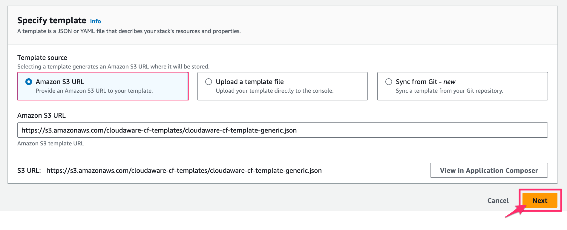 AWS Start Guide - using IAM role - AWS console - S3 URL populated.png