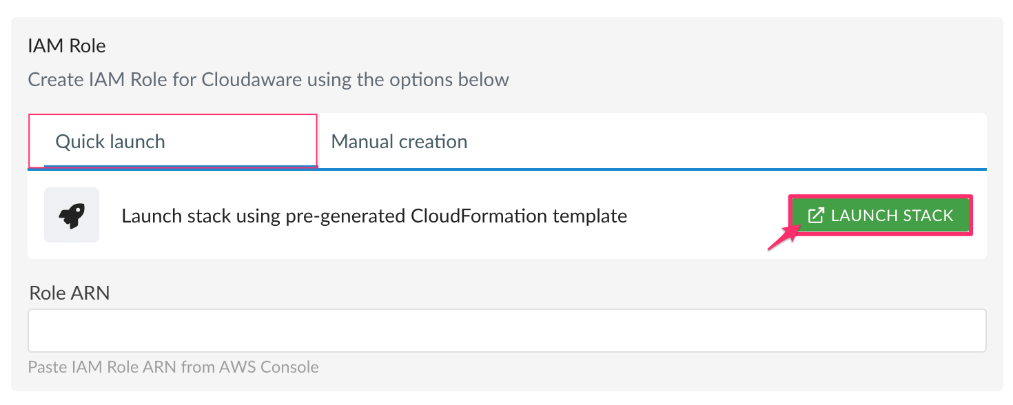 AWS Start Guide - using IAM role - integration form - quick launch - launch stack.png
