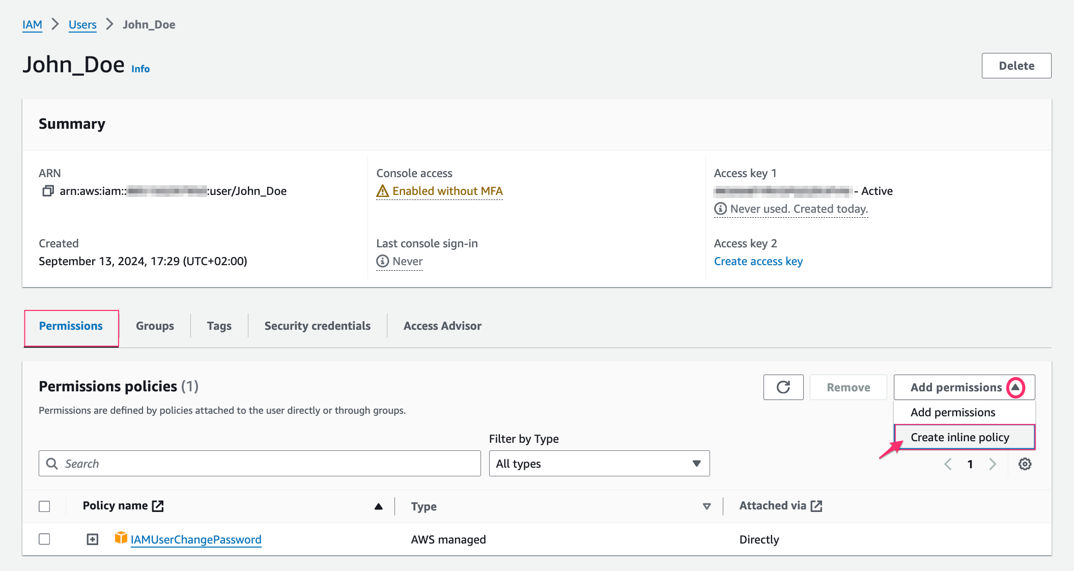 AWS Start Guide - using access & secret keys - AWS console - add permissions.png