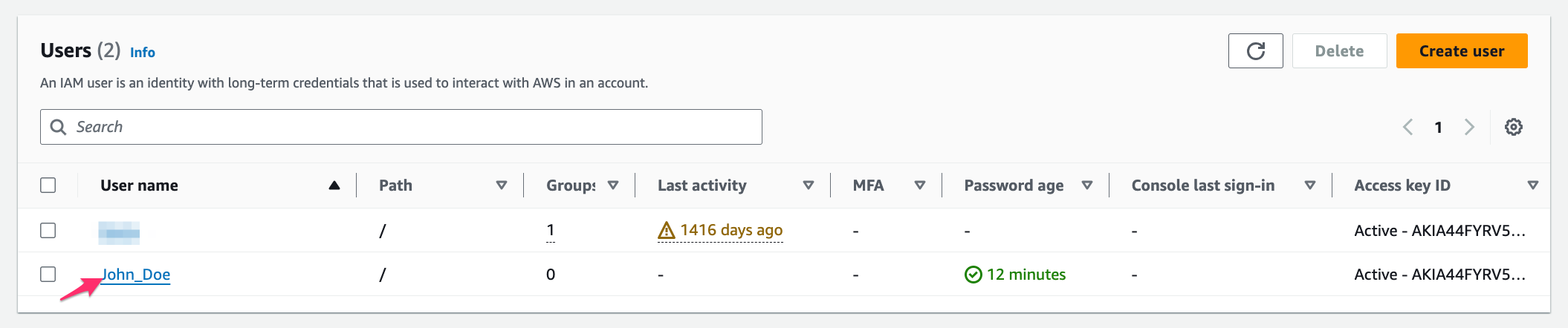 AWS Start Guide - using access & secret keys - AWS console - select a user.png