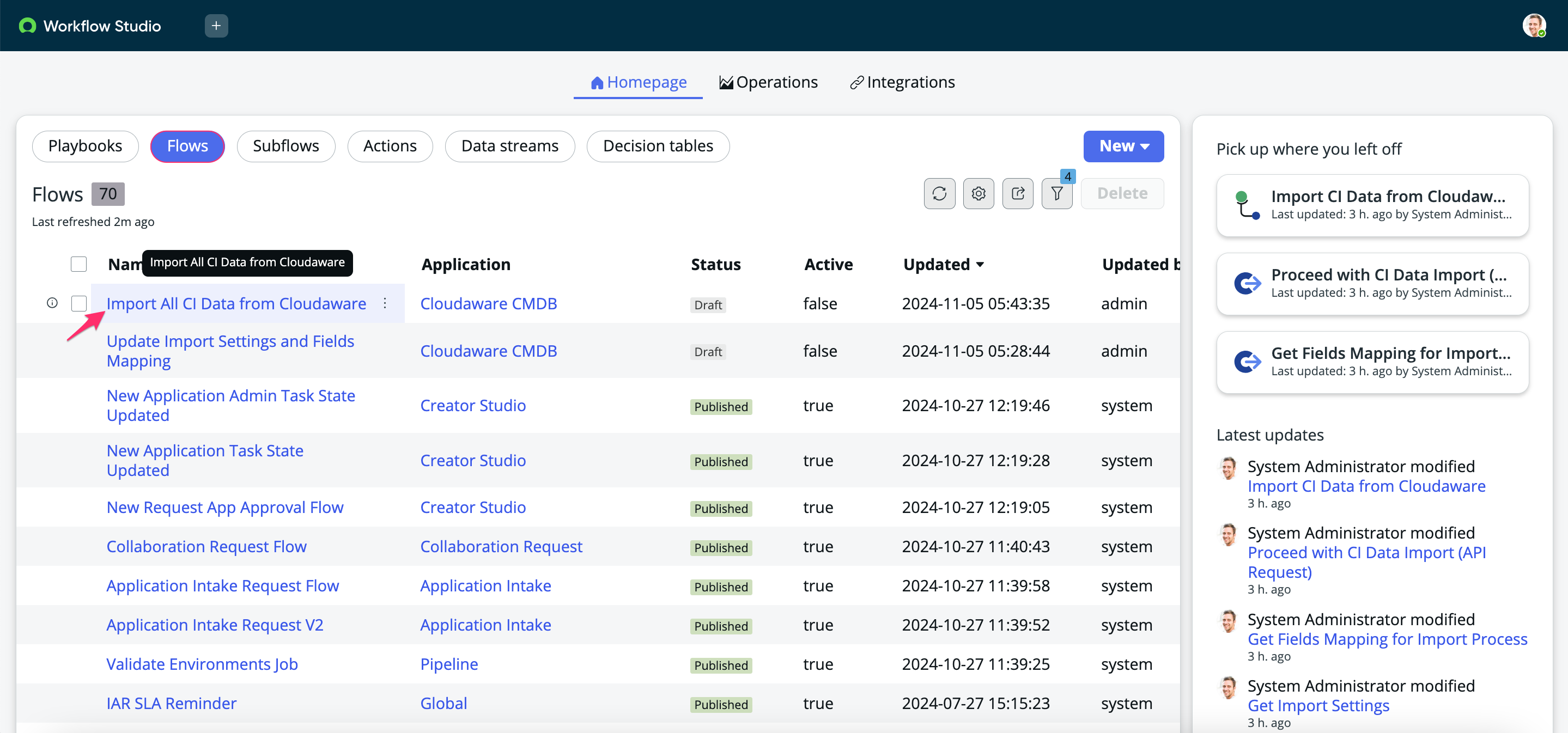 Cloudaware app in ServiceNow - configure the workflow - import all CI data (flow).png