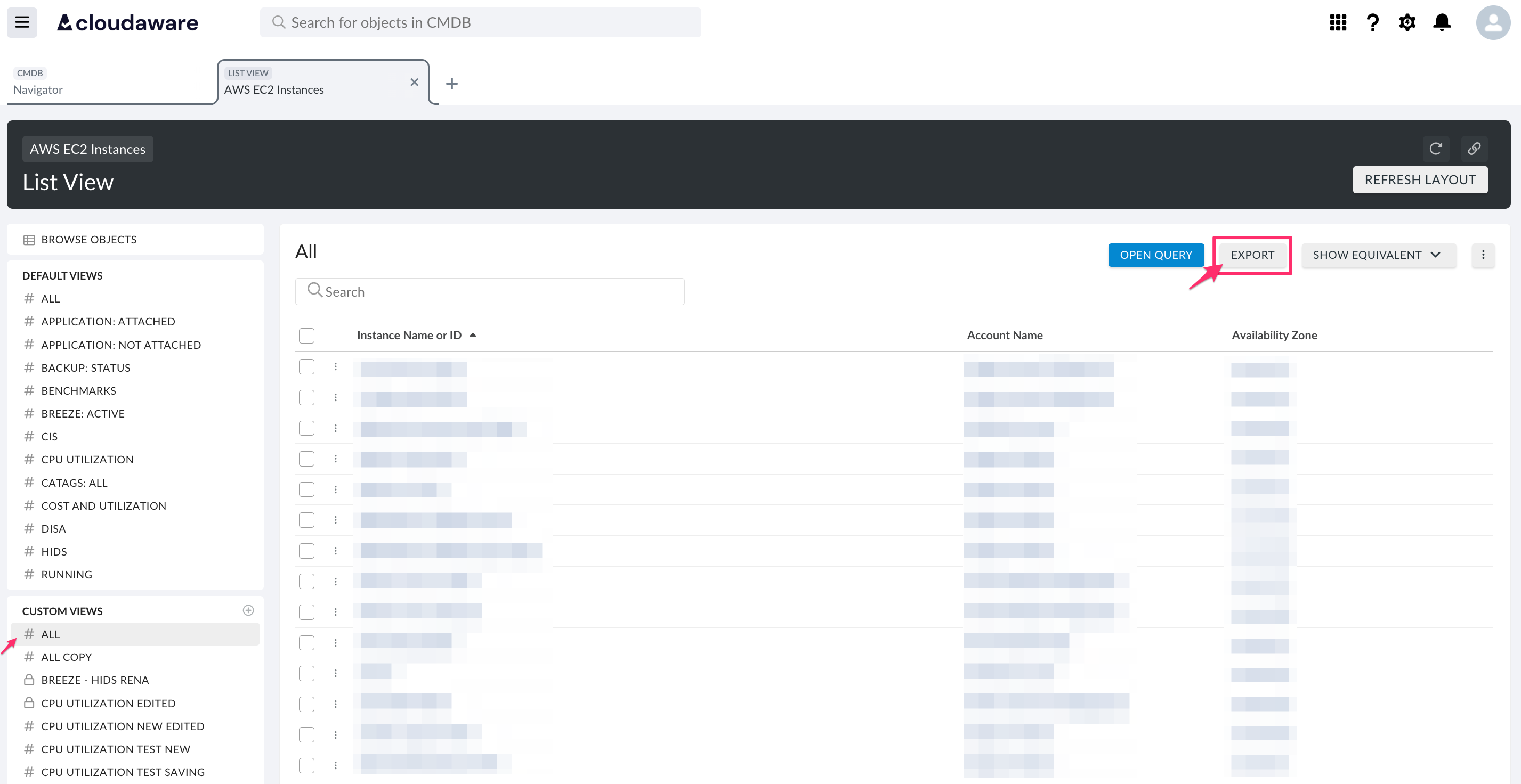 CMDB - Export list views from CMDB - click Export in the list view.png