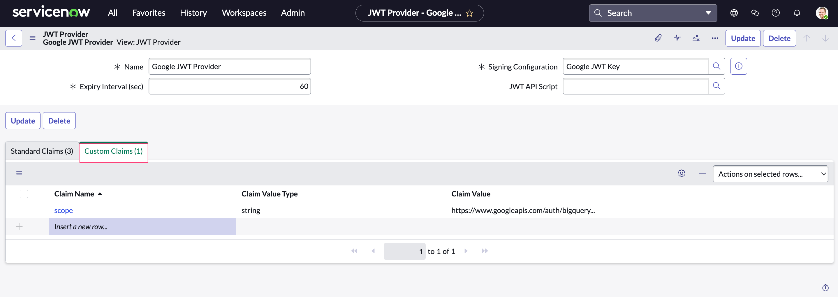 Cloudaware CMDB App for ServiceNow - SNow-to-Google - JWT provider - custom claims.png