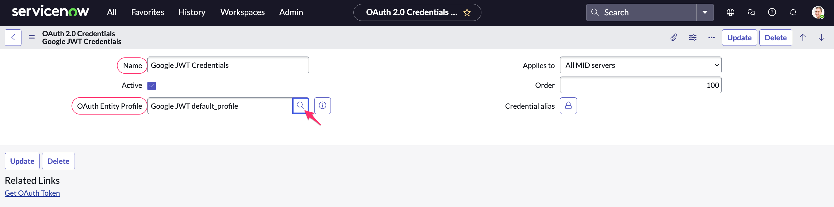 Cloudaware CMDB App for ServiceNow - SNow-to-Google - connections - credentials details.png