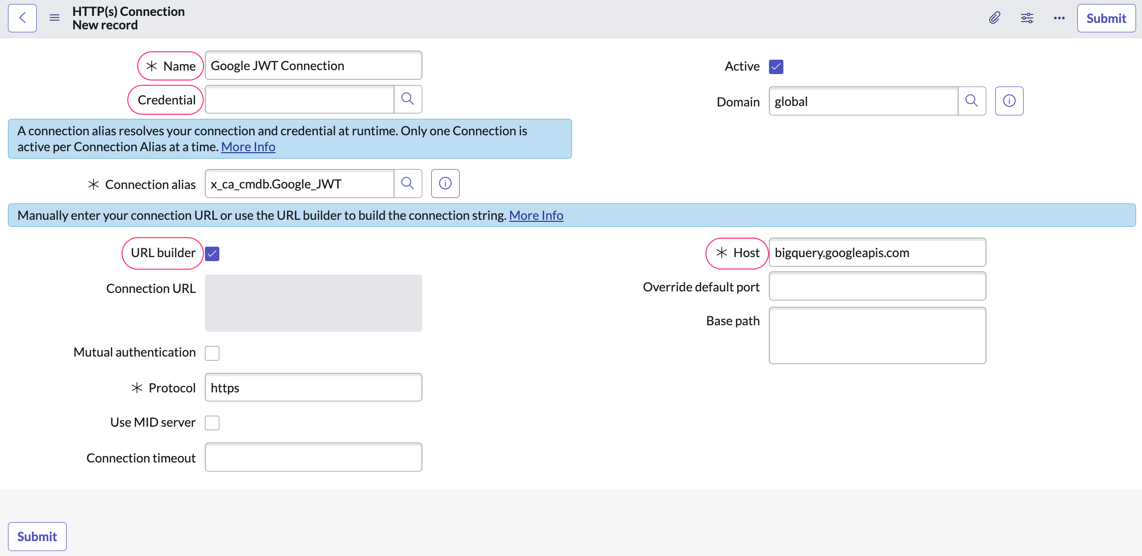 Cloudaware CMDB App for ServiceNow - SNow-to-Google - connections - https connection details.png