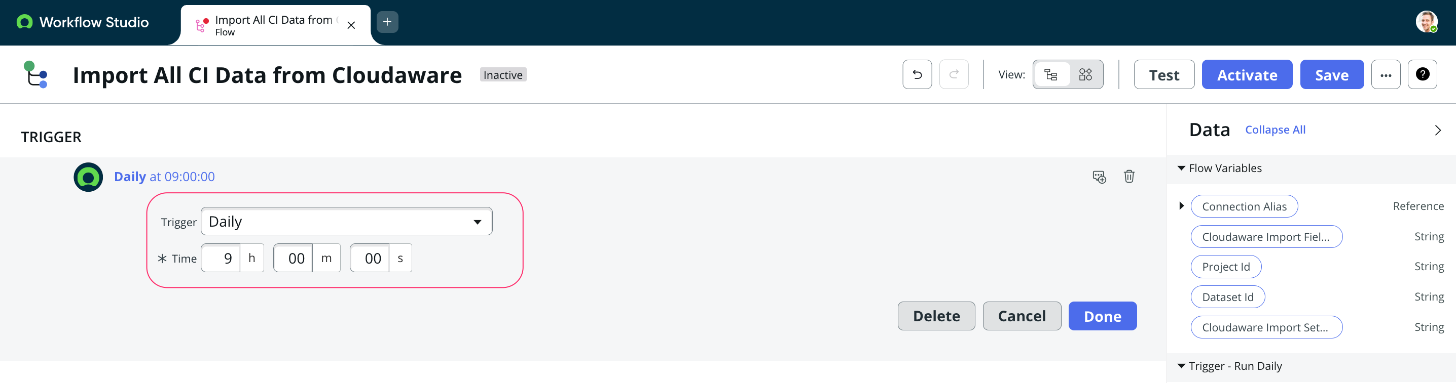 Cloudaware CMDB App for ServiceNow - configure the workflow - schedule a trigger 2.png