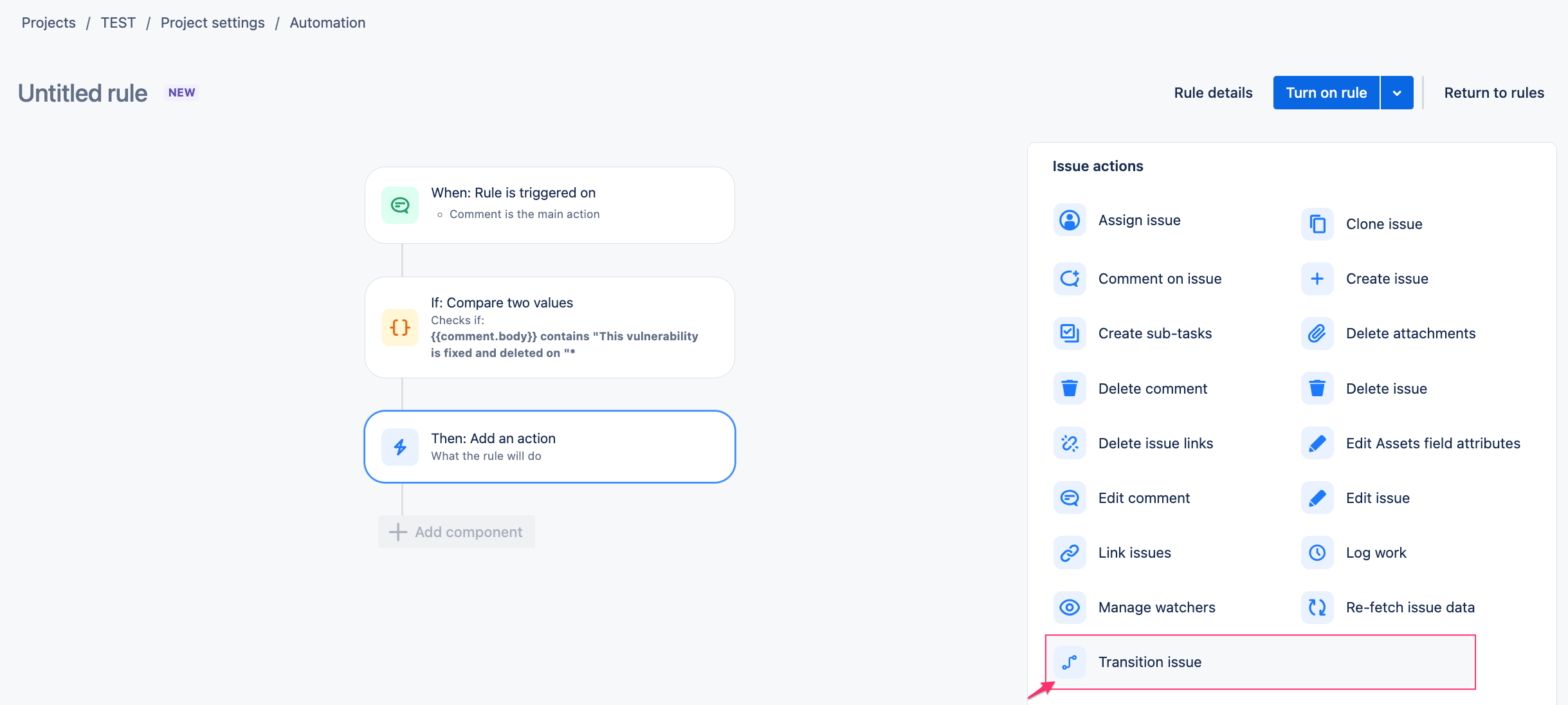 Jira - Bulk-close Jira issues with comments - add Then block.png
