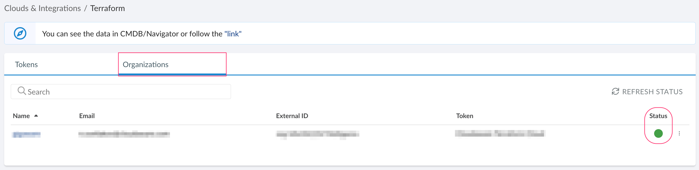 Terraform - Terraform Organization integration status.png