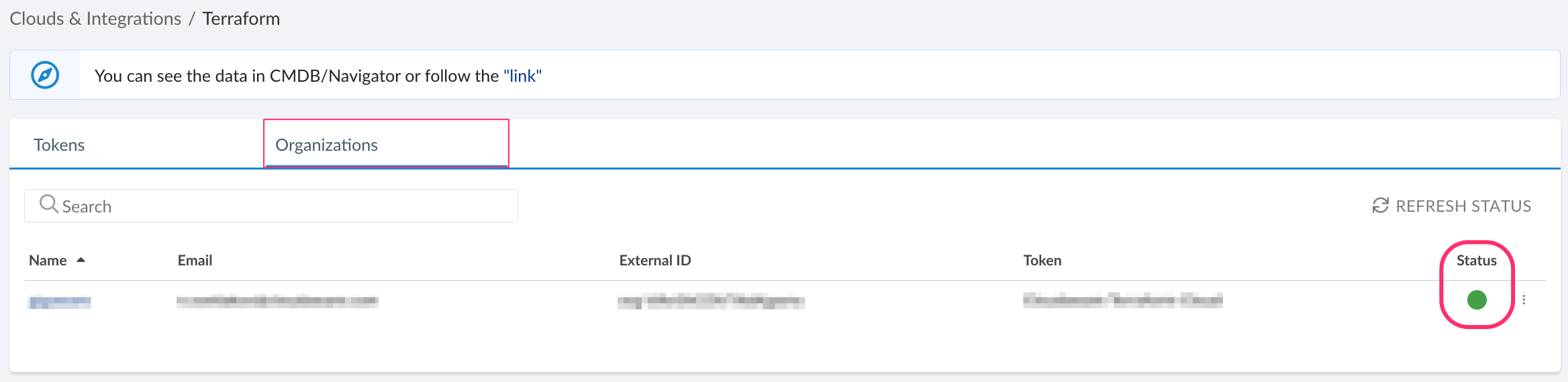 Terraform - Terraform Organization integration status.png