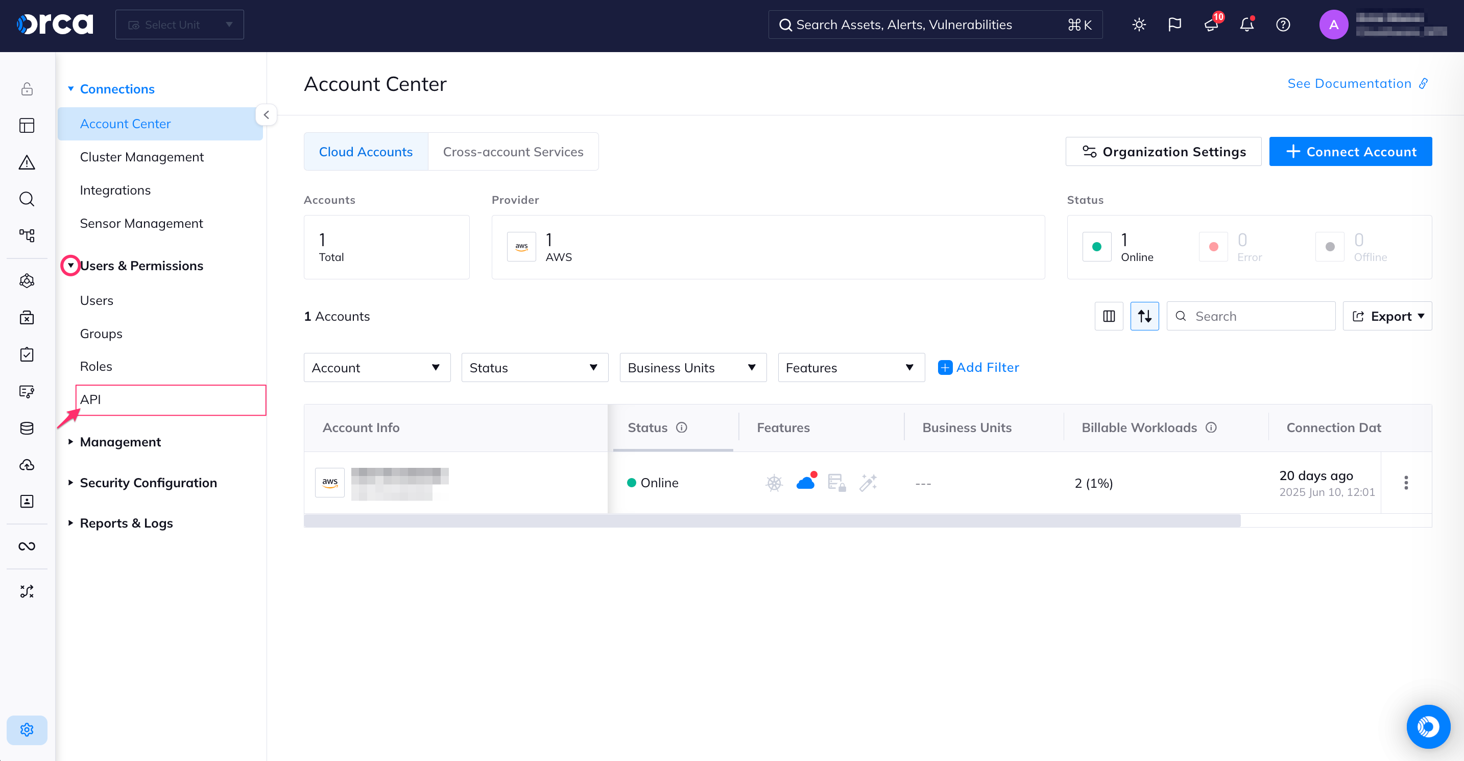 Orca Security - create API token - settings - API.png