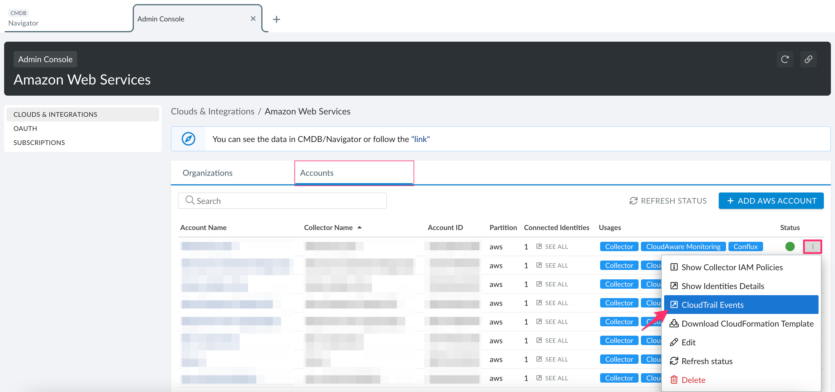 Cloud Integrations - AWS - Auto-Collection of CT Events to CMDB - three-dot menu - CloudTrail Events.png