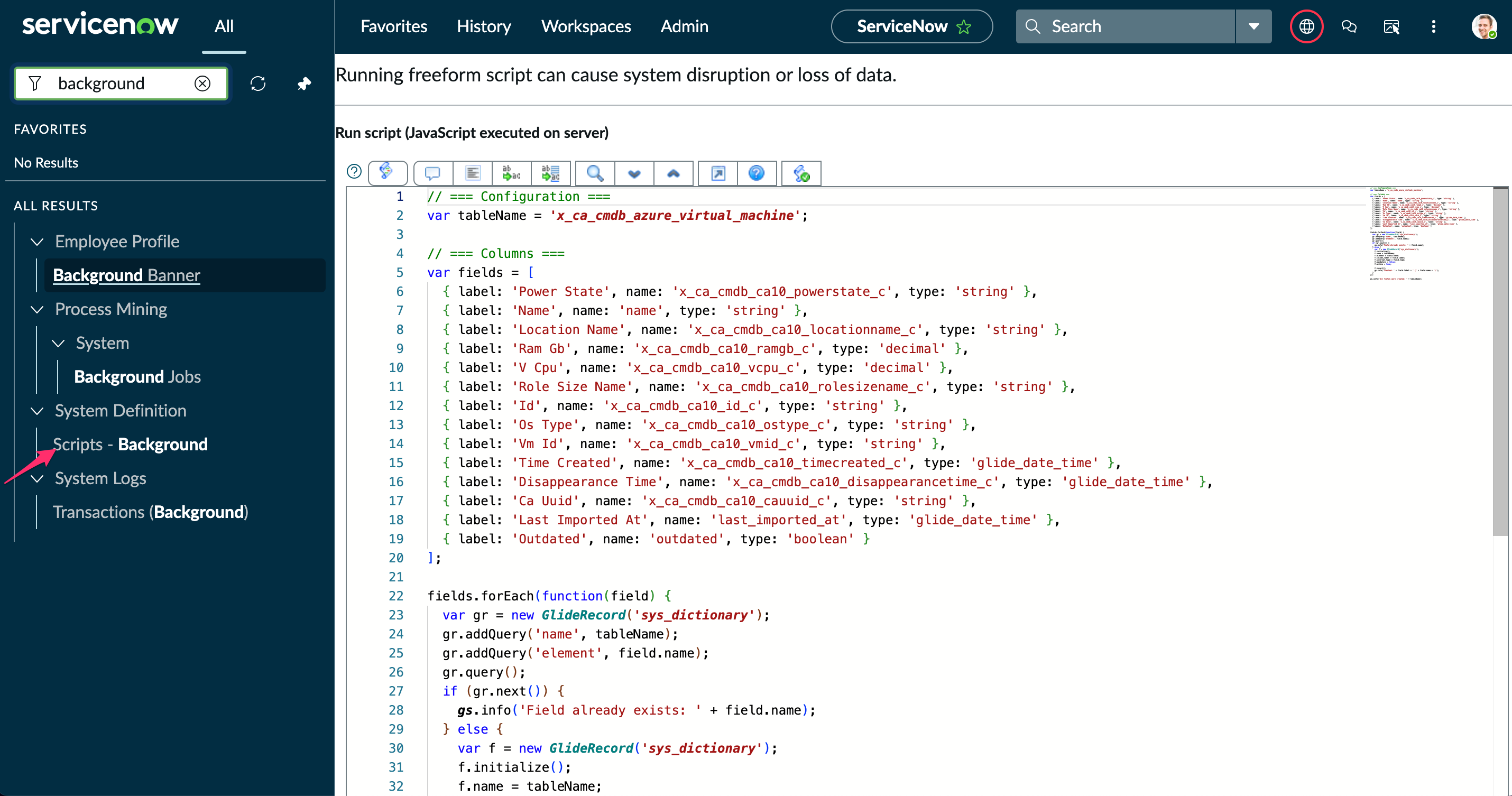 Extending Cloudaware ServiceNow App with New Data Table - add columns - using the script.png